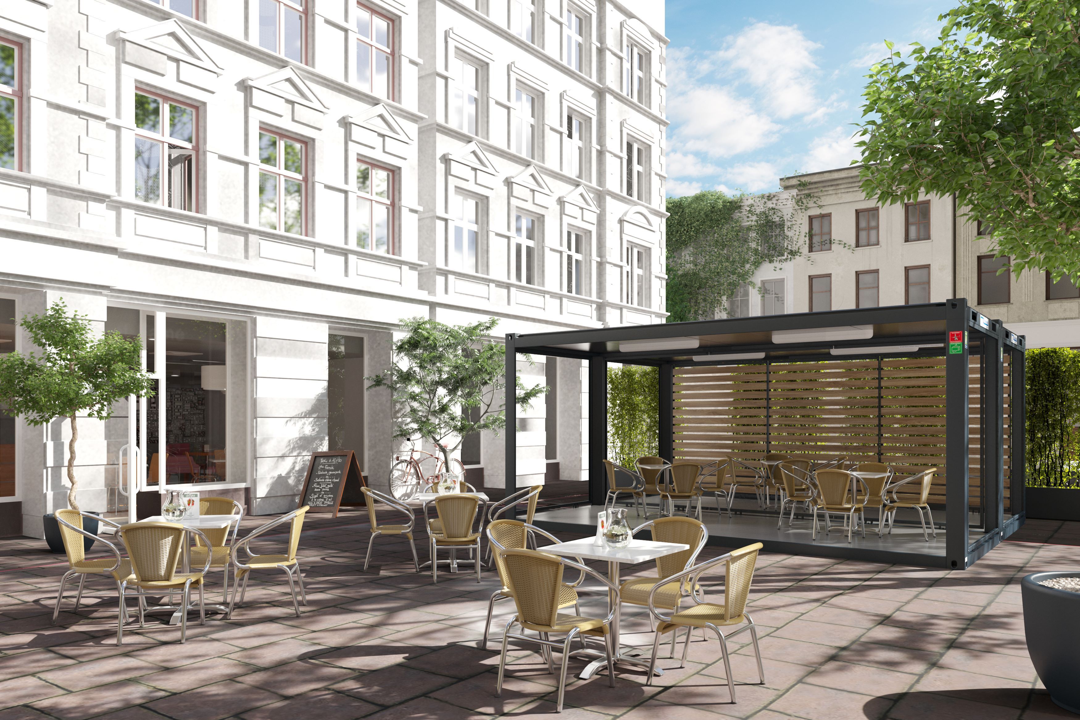 Контейнер-терраса с деревянной облицовкой